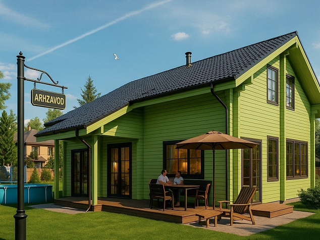 Дом для постоянного проживания за городом из дерева - из клееного бруса 