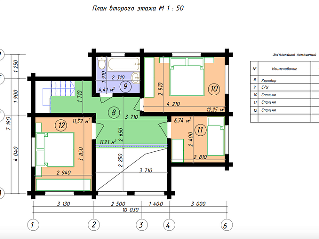 План второго этажа дома по индивидуальному проекту