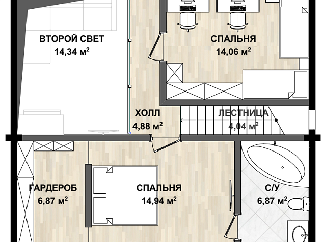 План второго этажа по проекту Марьино