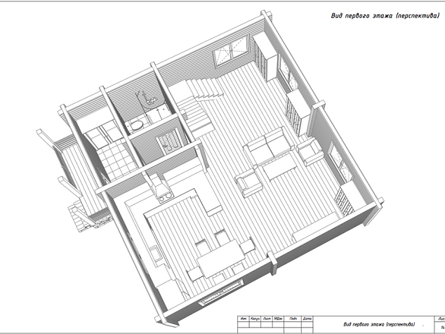 План 1 этажа по проекту деревянного дома ДД-116, 8х8